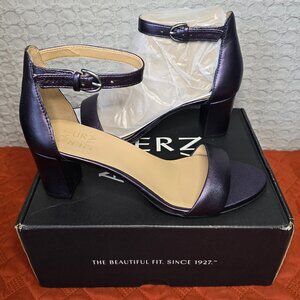 Naturalizer Vera Leather Metallic Ankle Strap Block Heel Dress Sandals